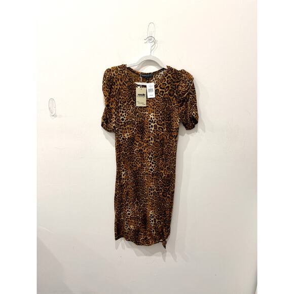 NWT Generation Love Puffed Sleeve Rezi Dress Brown Leopard Women's Size Medium - Picture 1 of 5